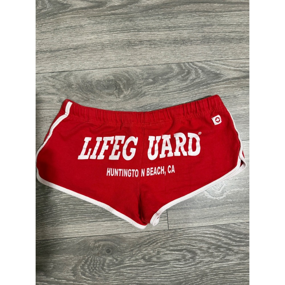 Lifeguard Huntington Beach CA Y2K Red Dolphin Booty Shorts Women L Drawstring